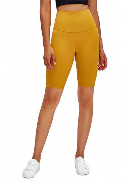 Gym Womens Shorts Solid Color Butt Lifting Tummy-Control Half Length High Rise Yoga Shorts