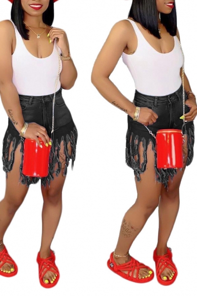 Womens Shorts Stylish Faded Wash Camouflage Fringe Hem Regular Fit Straight Shorts