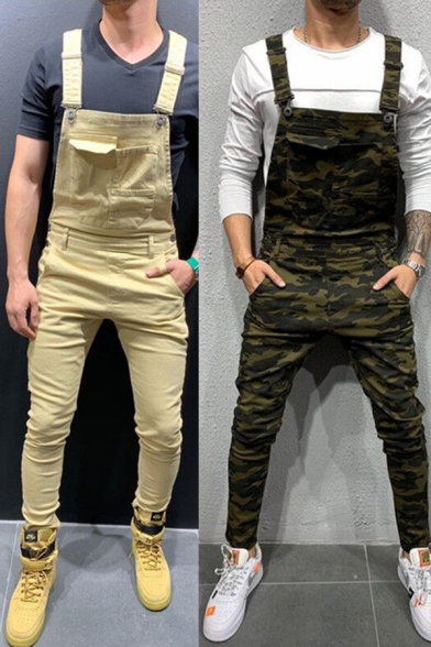 Simple Mens Jeans Camo Print Ankle Length Skinny Suspender Jeans