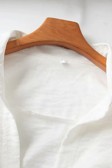 Trendy Womens Shirt Plain Color Open Front Tie-Hem Long Sleeve Regular Fit Turn down Collar Shirt