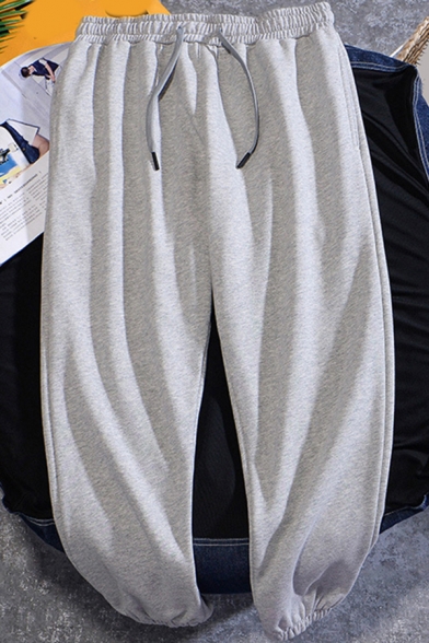 Basic Guys Sweatpants Solid Color Drawstring Waist Ankle Carrot Fit Sweatpants