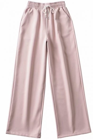 Classic Womens Pants Solid Color Drawstring High Waist Straight Full Length Lounge Pants