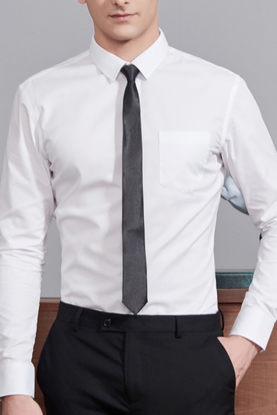 Guys Formal Shirt Plain Long Sleeve Turn Down Collar Button Up Regular Fit Shirt Top