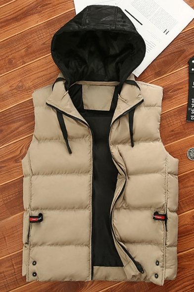 Winter Popular Sleeveless Zip Up Color Block Hooded Puffer Vest Coat