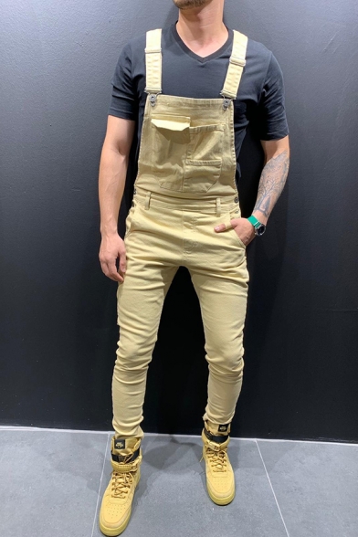 Simple Mens Jeans Camo Print Ankle Length Skinny Suspender Jeans