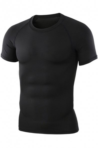 Sports Mens T-Shirt Perspiration Quick Dry Skinny Fit Short Raglan Sleeve Crew Neck Tee Top