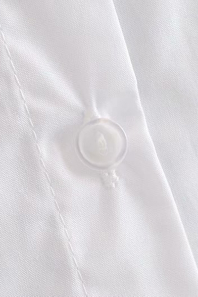 Trendy Womens Shirt Plain Color Button up Cropped Regular Fit Point Collar Long Sleeve Shirt