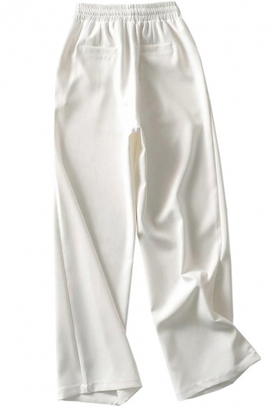 Classic Womens Pants Solid Color Drawstring High Waist Straight Full Length Lounge Pants