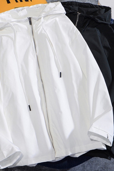 Sports Boys Jacket Plain Long Sleeve Hooded Zipper Front Relaxed Fit Jacket