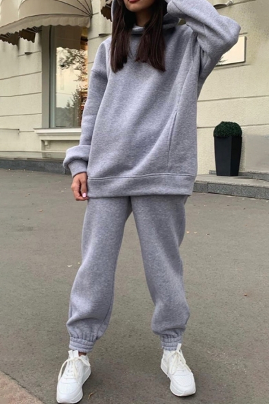 Edgy Girls Set Solid Color Long Sleeve Relaxed Fit Hoodie & Sweatpants Co-ords