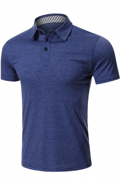 Fashionable Mens Polo Shirt Button Detail Short Sleeve Turn-down Collar Slim Fit Polo Shirt