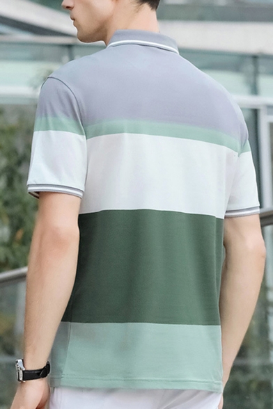 Chic Mens Polo Shirt Contrast Turn-down Collar Button Detail Short Sleeve Slim Fit Polo Shirt