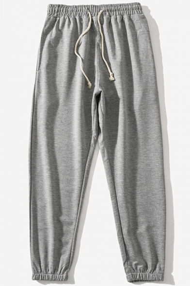 Simple Mens Sweatpants Solid Color Drawstring Waist Ankle Relaxed Sweatpants