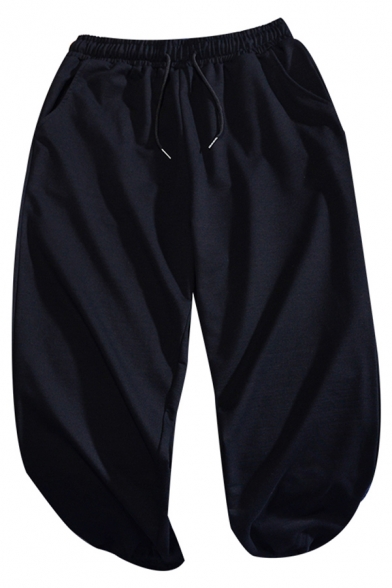 Simple Mens Sweatpants Solid Color Drawstring Waist Ankle Relaxed Sweatpants