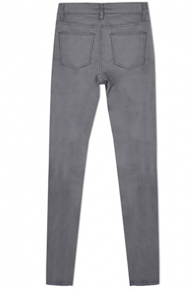 Simple Womens Pants Solid Color Mid Rise Ankle Fitted Pants in Gray