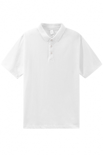 Basic Polo Shirt Solid Color Short Sleeve Turn Down Collar Button Up Relaxed Polo Shirt for Men