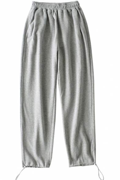 Chic Womens Pants Plain Color Bungee-Cord Cuffs Drawstring Waist Loose Full Length Jogger Pants