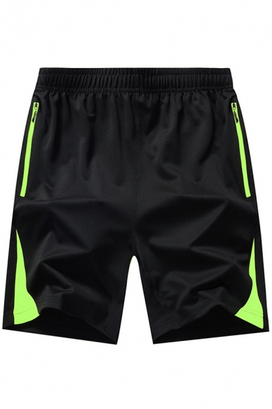 Classic Mens Shorts Contrast Zip-Pocket Elastic Waist Quick Dry Half Length Straight Regular Beach Shorts