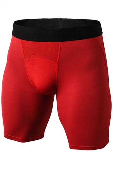 Mens Shorts Fitness Contrast-Waistband Moisture Wicking Quick Dry Stretch Skinny Fit Yoga Shorts