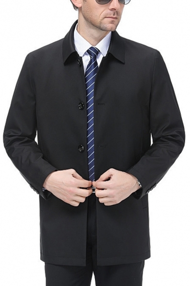 Simple Jacket Solid Color Long Sleeve Spread Collar Button Up Relaxed Fit Jacket for Men