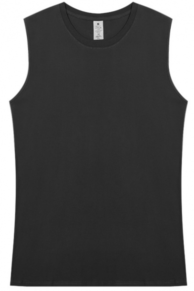 Basic Tank Solid Color Sleeveless Crew Neck Relaxed Fit Tank Top for Men