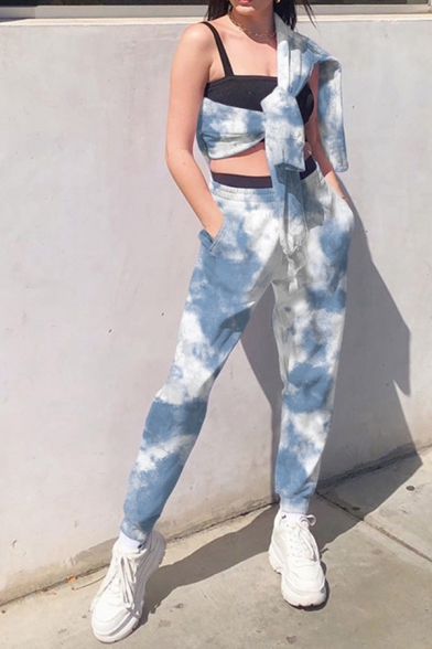 Chic Womens Pants Tie Dye Elastic Waist Tapered Relaxed Fit Lounge Pants with Pockets