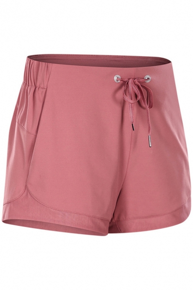 Fancy Womens Shorts Solid Color Drawstring Waist Relaxed Fit Shorts