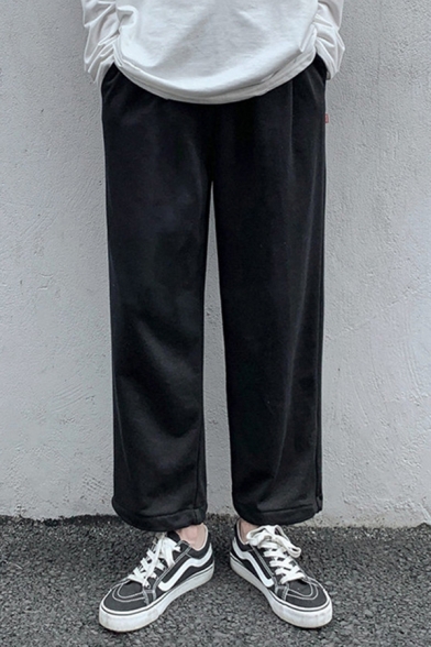 Fashionable Mens Pants Plain Color Bungee-Cord Hem Drawstring Waist Ankle Length Relaxed Fit Jogger Pants