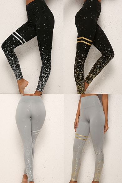 Sports Womens Leggings Gilding Print Butt Lifting High Waist Ankle Length Skinny Fit Yoga Leggings