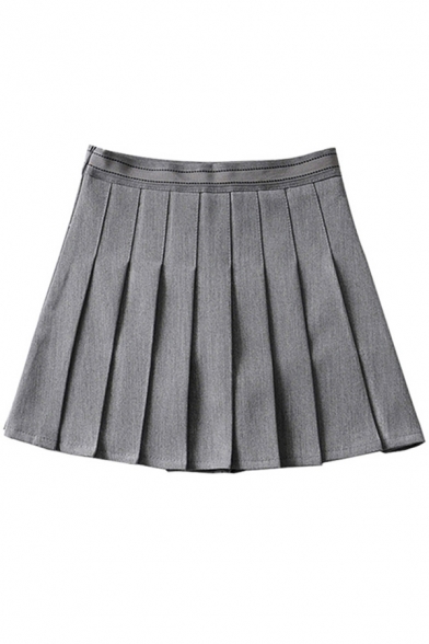 Trendy Womens Skirt Anti-Emptied Invisible Zipper Side Mini High Waist A-Line Pleated Skirt