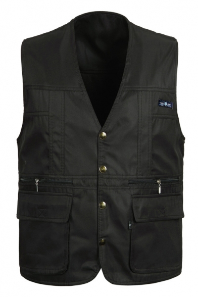 Outdoor Fashion Flap-Pocket Zip Closure Cotton Fishing Vest for Men