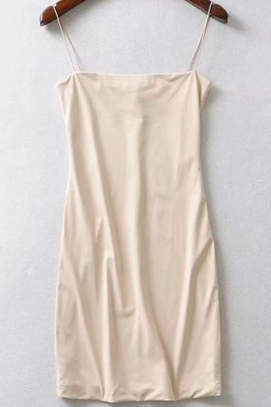 Classic Womens Bodycon Dress Solid Color Spaghetti Strap Slim Fit Mini Slip Dress