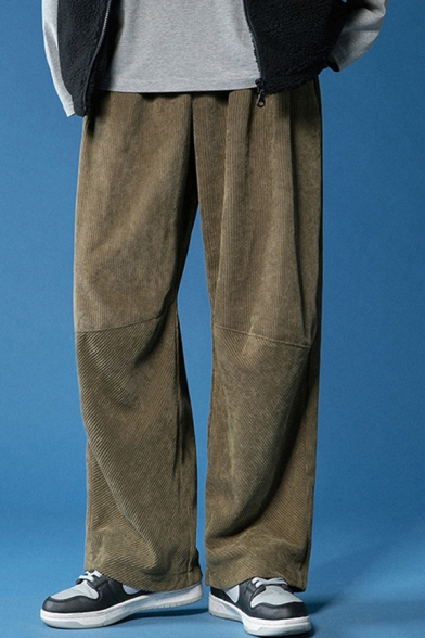 Casual Mens Pants Plain Corduroy Mid Rise Long Length Wide-leg Pants