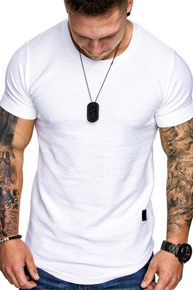 Mens Summer Fashion Plain Round Neck Short Sleeve Fitted Hipster T-Shirt