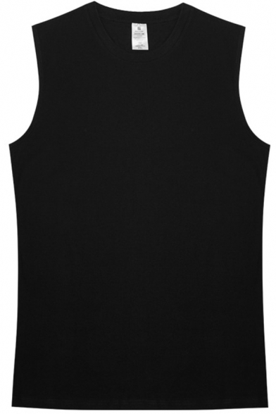 Basic Tank Solid Color Sleeveless Crew Neck Relaxed Fit Tank Top for Men