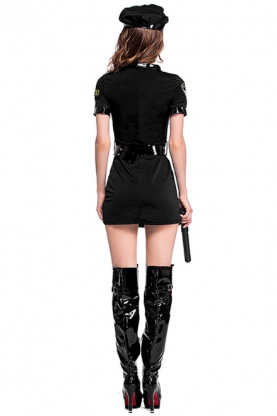 Unique Womens Dress Police Officer Costume Slim Fit Short Sleeve Mini Bodycon Dress