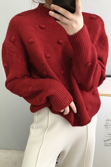 Simple Girls Sweater Crochet Plain Knitted Long Sleeve Crew Neck Relaxed Pullover Sweater Top