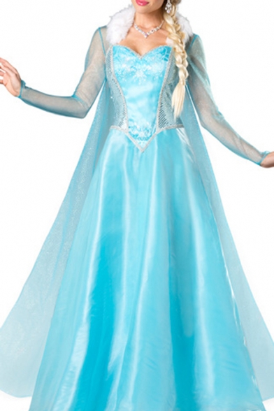 Womens Co-ord Trendy Frozen Anime Frozen Princess Elsa Cosplay Slim Fit A-Line Long Sleeve Maxi Dress Set