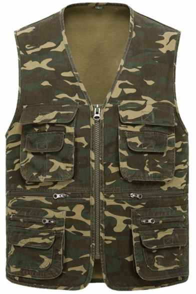 New Fashion Camouflage Printed Outdoor Multi-Pocket Zip Up Photography Vest Fishing Vest