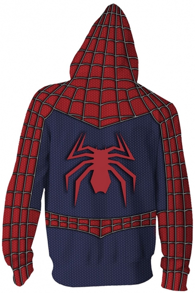 New Stylish 3D Blue and Red Spider Printed Long Sleeve Zip Up Hoodie