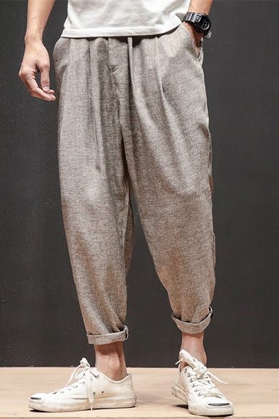 Men's Popular New Fashion Simple Plain Casual Loose Carrot Pants