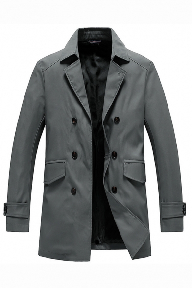 Men's Popular Notched Lapel Collar Single Breasted Plain Casual Fitted Trench Jacket