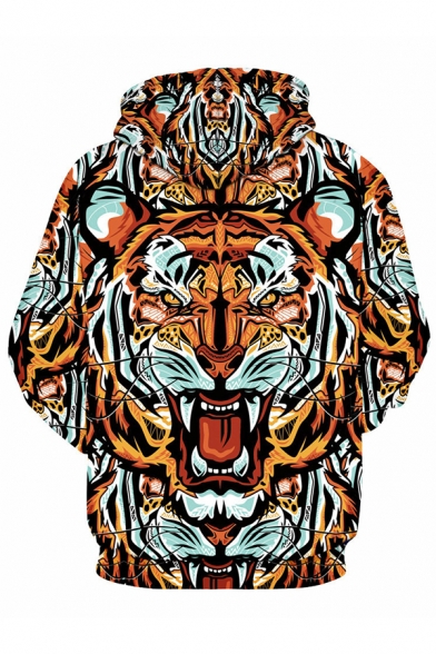 Cool Tiger 3D Print Drawstring Hood Long Sleeve Hoodie for Men
