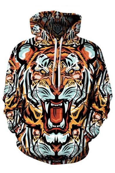 Cool Tiger 3D Print Drawstring Hood Long Sleeve Hoodie for Men