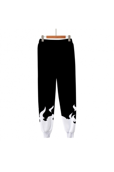 Stylish Mens 3D Comic Printed Drawstring Mid Rise Cuffed Ankle Length Tapered-Leg Pants