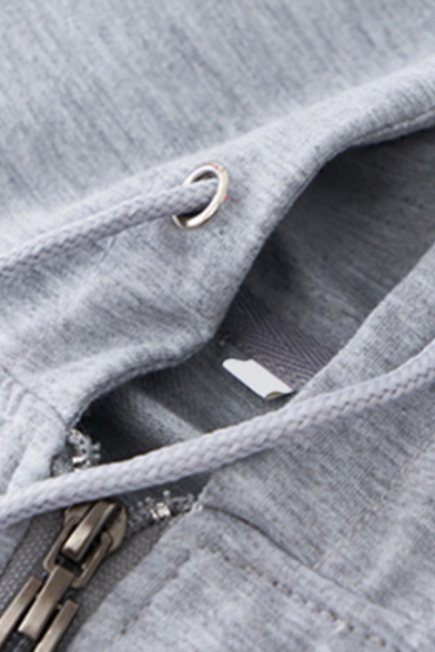Sporty Mens Hoodie Plain Drawcord Detail Long-Sleeved Kanga Pocket Zipper Closure Loose Hoodie