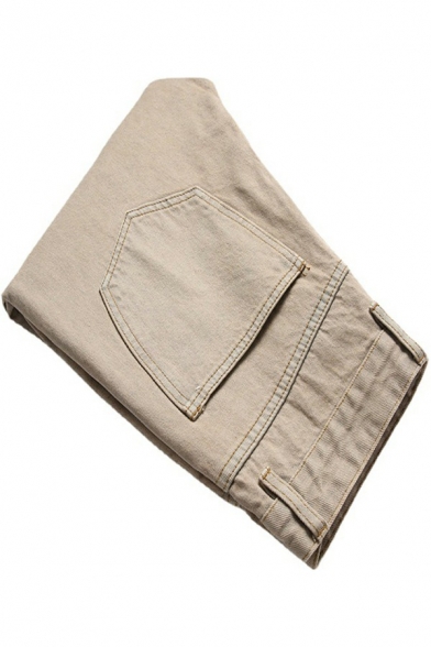 Trendy Jeans Light Wash Distressed Zipper Fly Full Length Slim Fit Jeans for Men