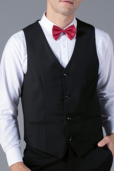 Basic Mens Vest Solid Color Sleeveless V Neck Single Breasted Slim Fitted Vest