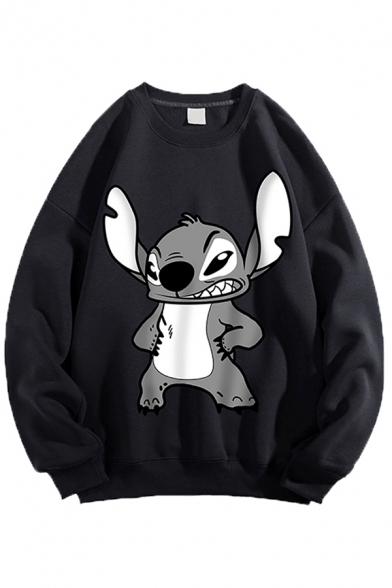 Boyish Sweatshirt Cartoon Animal Printed Long-Sleeved Crew Neck Loose Pullover Sweatshirt Top