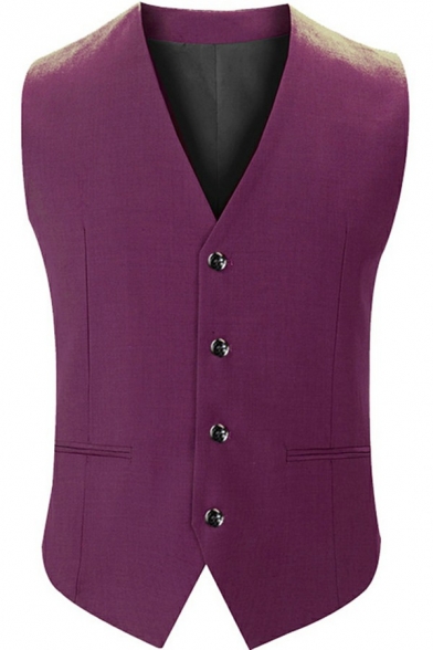 Popular Vest Solid Color V Neck Sleeveless Pocket Detail Single Breasted Fitted Vest for Men